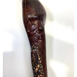 Vtg Folk Art Hand Carved Wrapped Snake w/ Face Head Figural Cane Walking Stick